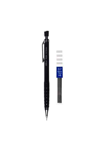 Zumzeria Creion mecanic negru 0.7mm cu gumă și mine - 6 bucăți