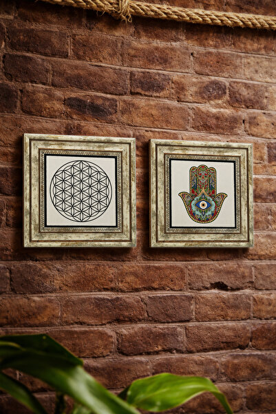 Sadrazam Hand of Fatima (with Evil Eye Beads) and Flower of Life Pattern 25X2...