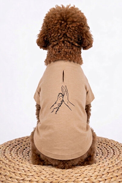 salya store 100% Organic Cotton Fabric Dog Outfit, Hands Beige