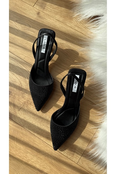 labor Selection Evening Dress Women's Heeled Shoes Black Stone Heel 7 cm