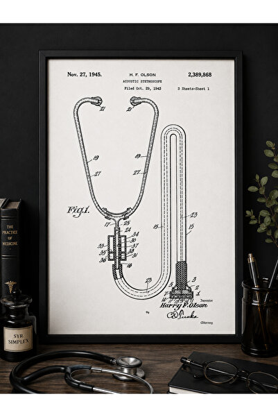 Pegziz Stetoskop Patent Tehnički Crtež Grafikon Medicinski Doktor Zidni Dekor...