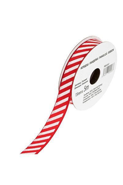 OEM Panglică decorativă roșie cu dungi albe de Crăciun 5mx15mm