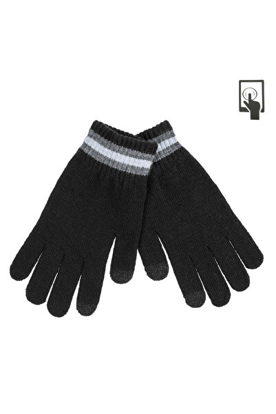 OEM Mănuși tricotate negre cu dungi gri pentru ecrane tactile pentru bărbați ...