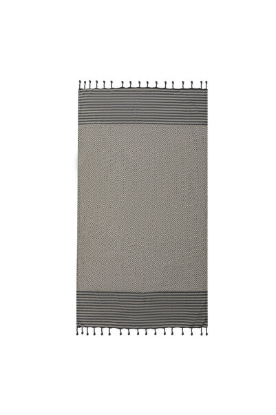 Zumzeria Gray Beige Cotton Hammam Towel with Geometric Patterns & Fringes 180...