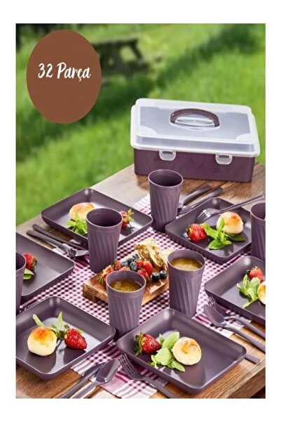 su Tech 32 Parça Mürdüm Piknik Seti Premium Kalite Piknik Mangal Seti Tabak, ...