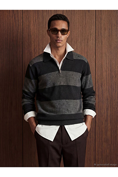 LC Waikiki Rmz Gi̇yi̇m Farkiyla Devrik Roba Collar Wool Blend Men's Knitwear ...