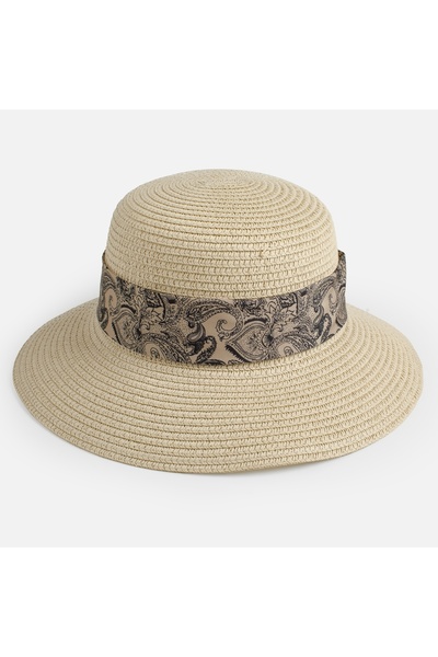 Zumzeria Ecru Straw Hat with Ribbon for Women