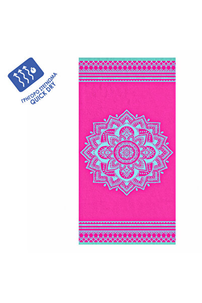 Zumzeria Prosop de bumbac fucsia cu model mandala albastru pentru plajă 150x75cm