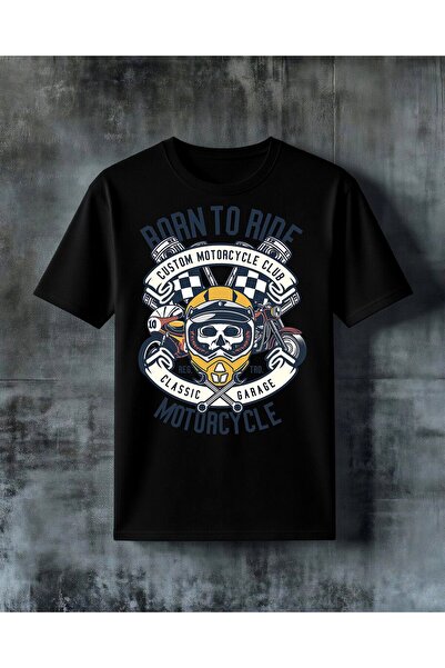 COMVİCHO Born to Ride Motorcycle Club Printed Oversize T-Shirt