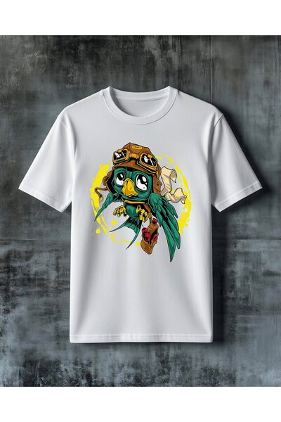 COMVİCHO Pilot Kusu Steampunk Printed Oversize T-Shirt