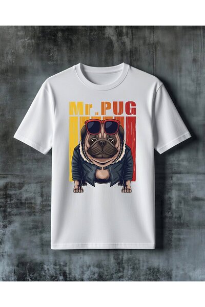 COMVİCHO Mr Pug Kopek Gozluk Printed Oversize T-Shirt