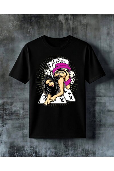 COMVİCHO Poker Card Game Printed Oversize T-Shirt