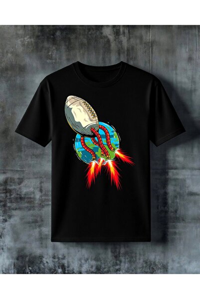 COMVİCHO Soccer Rocket Space Printed Oversize T-Shirt