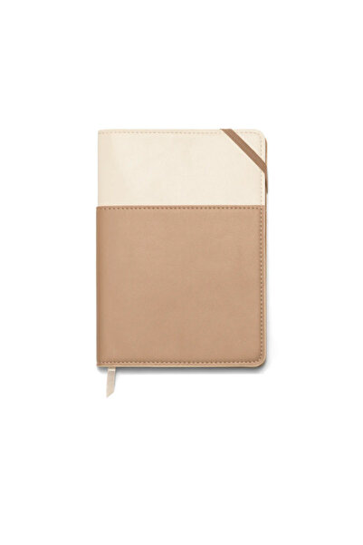 designworks ink Striped Vegan Leather Covered Notebook with Pocket Taupe