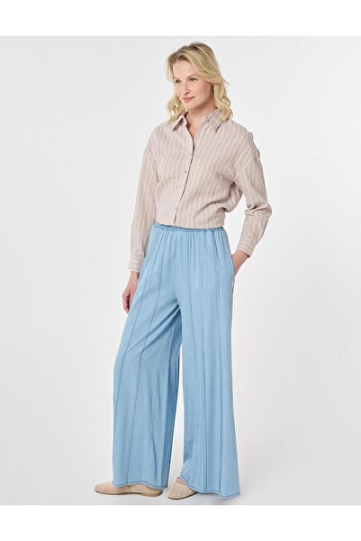 Kayra Wide Leg Denim Trousers Blue