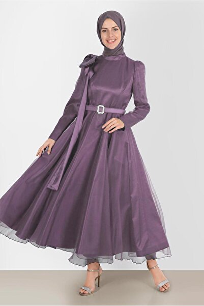 Alvina BOW DETAILED BELTED EVENING DRESS 50227