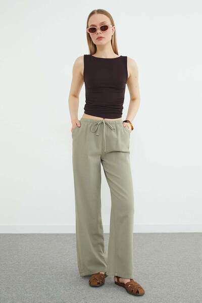 Fulla Moda Pantaloni Palazzo cu aspect de in și talie legată la talie