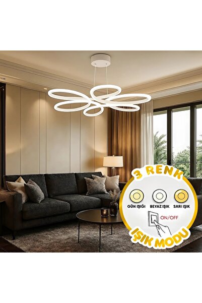 Elektroyou Lupin Beyaz 3 Renk Ledli Sarkık Ledli Avize Modern Led Avize- Çap ...
