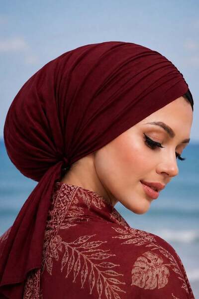 Aişe tesettür Burgundy Lace-Up Drawstring Sea - Pool Cap