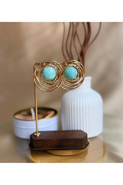 ANKA JEWELLRY Turquoise Cat's Eye Stone Detail Spiral Shape Gold Design Women...