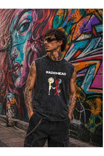 FREAK T-SHIRT تي شيرت راديوهيد ألتيرناتيف فينتاج بدون أكمام مطبوع بتقنية DTF