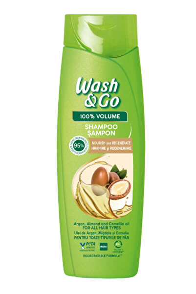 WASH&GO Sampon cu ulei de argan si migdale pentru toate tipurile de par,360 ml