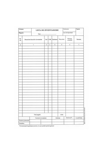 OEM Listă de inventar cu 7 coloane, format A4, orientare portret, 100 de fișe