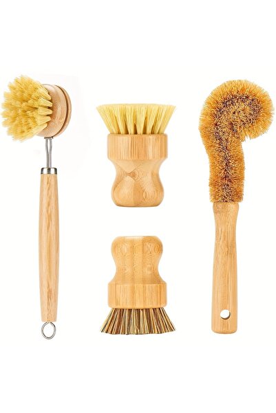 Choice 4Pcs 2/4Pcs Palm Pot Brush- Bamboo Round 3 Packs Mini Dish Brush Natur...