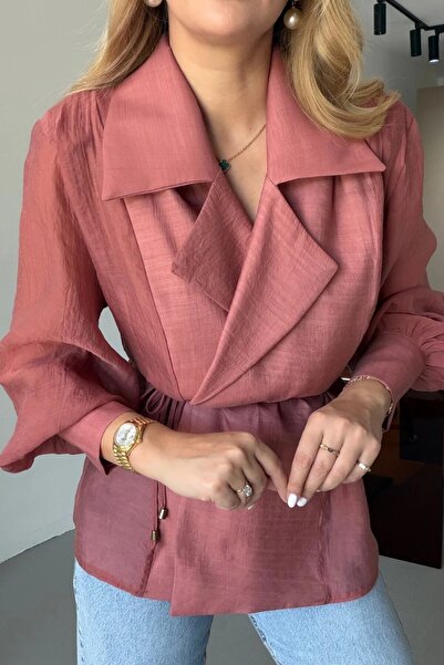 Suziş Shoulder Pad Li Double-Breasted Chiffon Shirt 5029