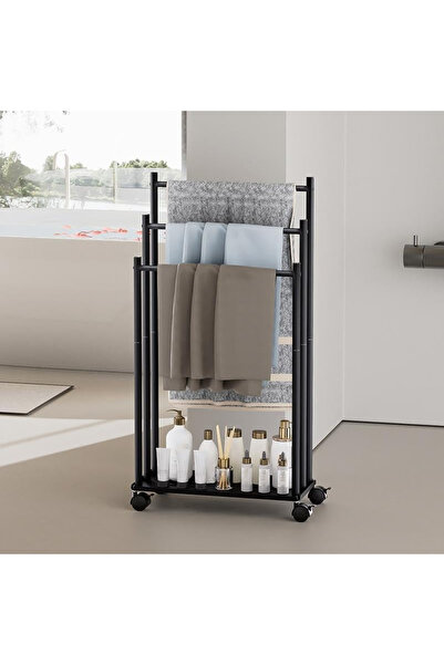 Arabest 3-Tier Rolling Towel Rack, Black Iron, Freestanding Bathroom Organize...