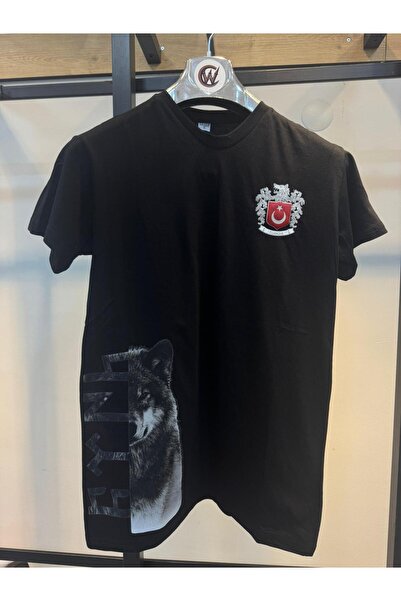 CLAW UP WORK Tricou negru cu emblema Turciei din PVC și Bozkurt