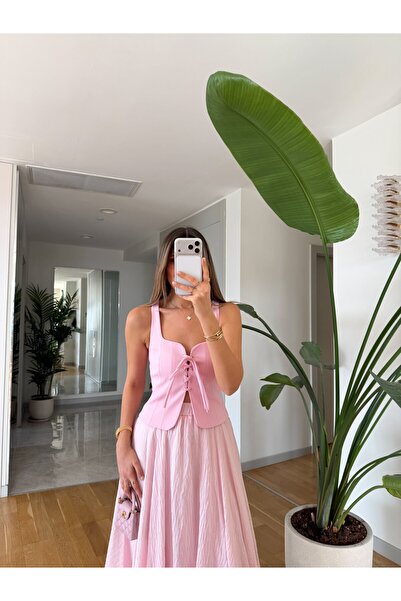 MERVE AKSOY Korse Görünümlü Gabardin Bluz - Pembe