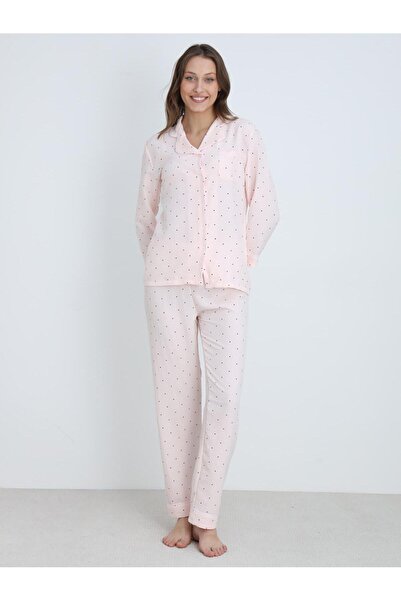 DOFİ Women's Patterned S-Xl Pajama Set - Powder