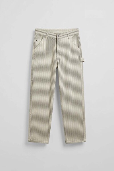 ablukaonline Men's Baggy Fit Striped Jean Trousers Beige