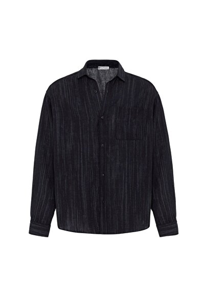 S13 Store Oversize Keten Görünümlü Uzun Kollu Gömlek