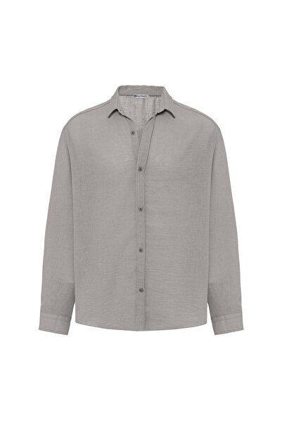 S13 Store Basic Oversize Uzun Kol Keten Görünümlü Gömlek