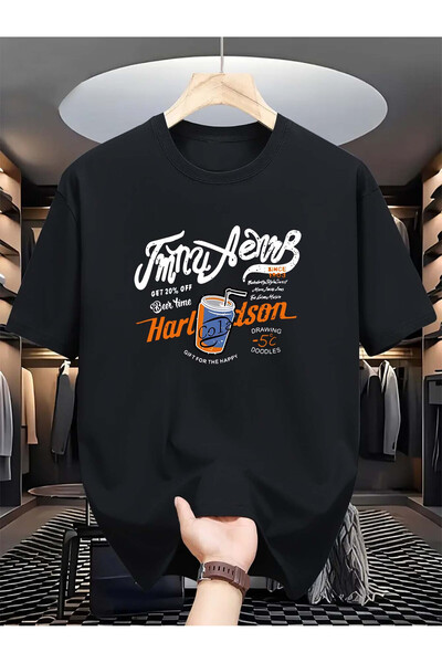 yiou trendy clothing تي شيرت أسود عصري بياقة دائرية للاستخدام اليومي