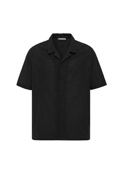 S13 Store Desenli Oversize Kısa Kol Keten Gömlek