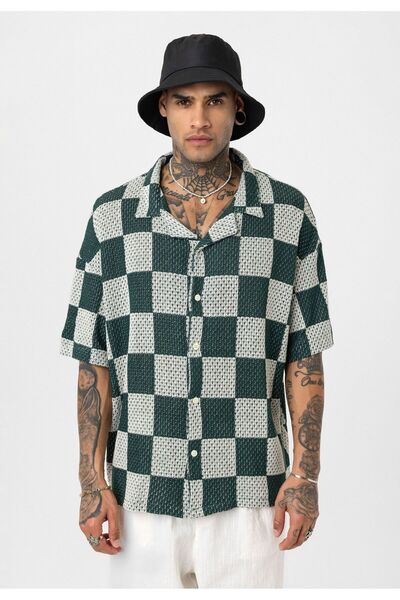 S13 Store Oversize Kare Desenli Gömlek