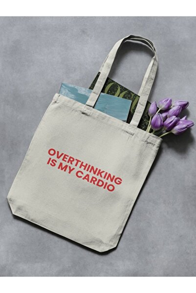 redame Overthinking Is My Cardio Minimalist Written Slogan Cloth Bag Tote Bag