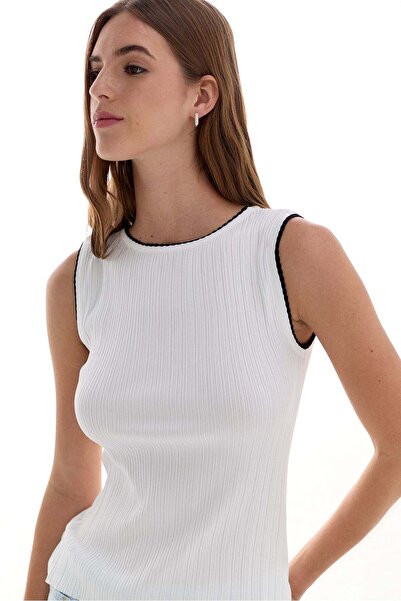 Lencie Boat Neck Ribbed Thin Knitwear Blouse Ecru
