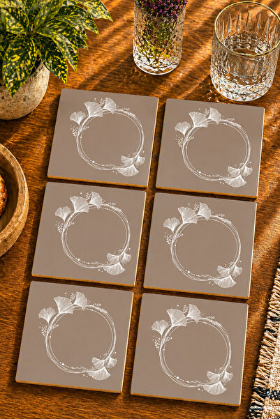 JHAAR Minimal Flower Ring Modern Set of 6 Coasters - Uv Printing Mdf - 10X10 cm