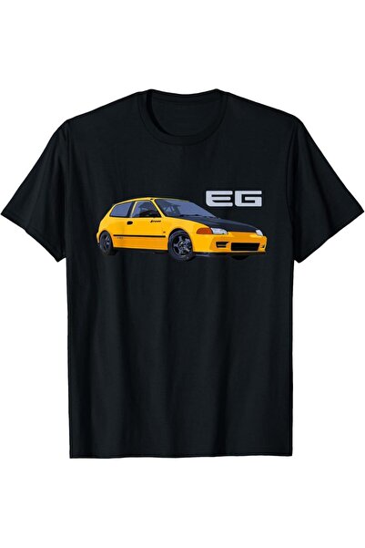 bolivia's تي شيرت رجالي بتصميم سيارة JDM EG SI هاتشباك - أصفر ساطع وأسود، تصم...