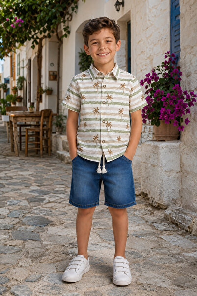 tinytrends Set de vară pentru băieți: cămașă tropicală și pantaloni scurți di...