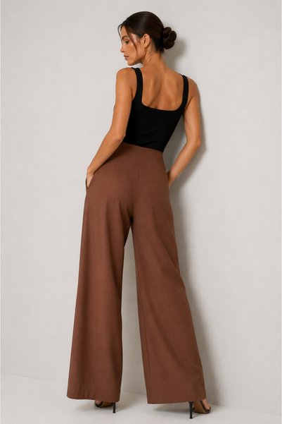 Mys Collection Kahverengi Palazzo Kumaş Kadın Pantolon