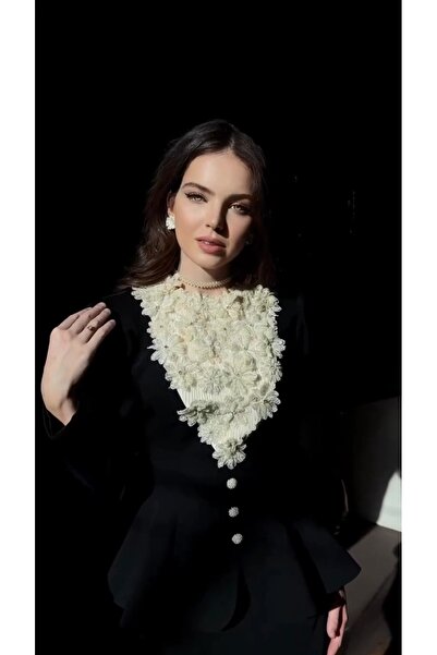 MODA تصميم خاص لقماش الدمبل مع تفاصيل إكسسوار الحجر، سترة نموذج السمكة، تنورة...