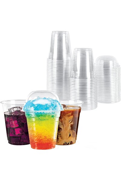 All Clear Plastic Cups with Dome Lids (12 Pack) 8oz - Bpa Free High Quality M...