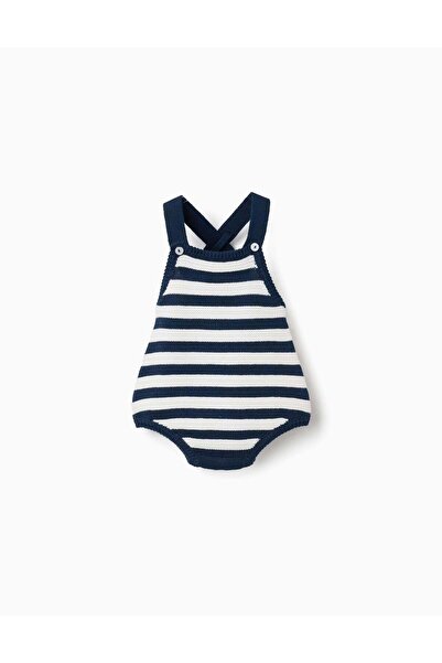 Ziddy Cotton Knitted Romper With Stripes For Newborns Dark Blue White