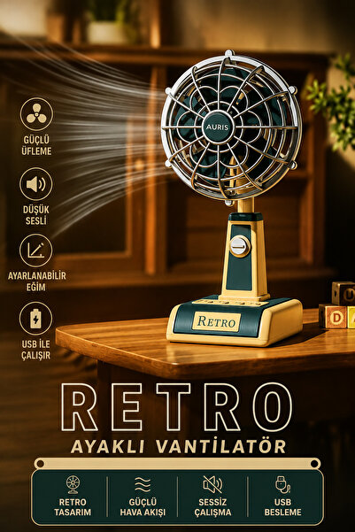 EXENAR Şarjlı Masaüstü Mini Vantilatör Fan Retro Tasarım Vintage Mini Üfleme ...