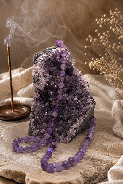 Tasarım Amethyst Natural Stone Necklace 5mm Faceted Cut